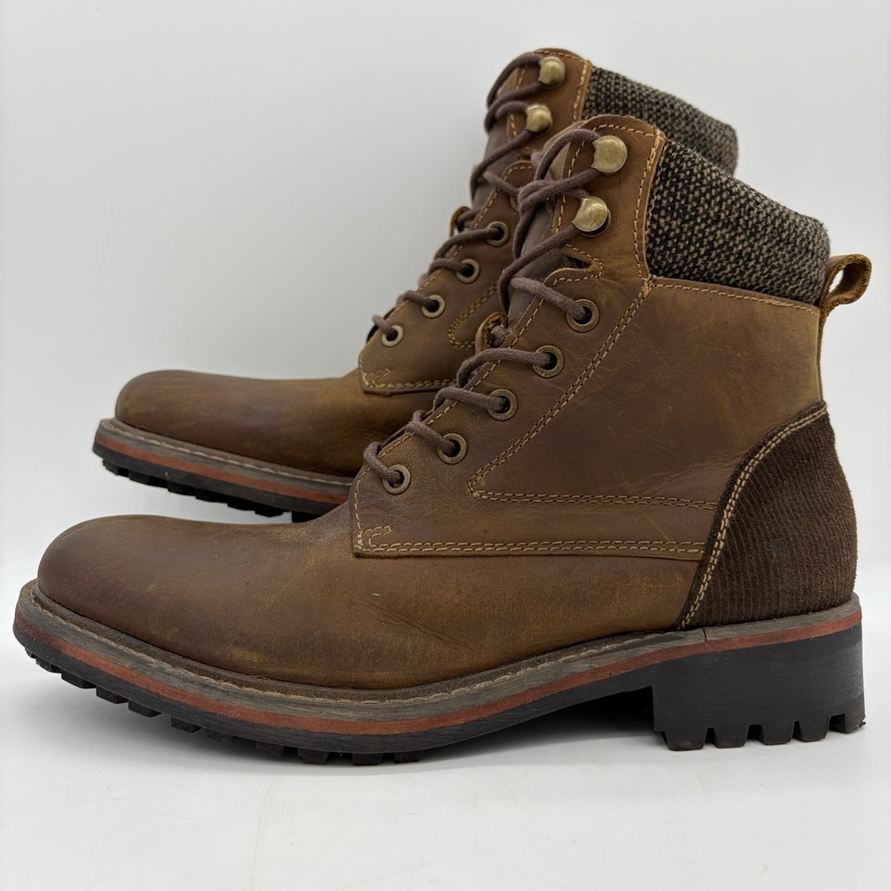 GBX Mens 7.5 Chukka Boots Brown Leather Tweed Corduroy Heel Lug Sole Y2K #135352